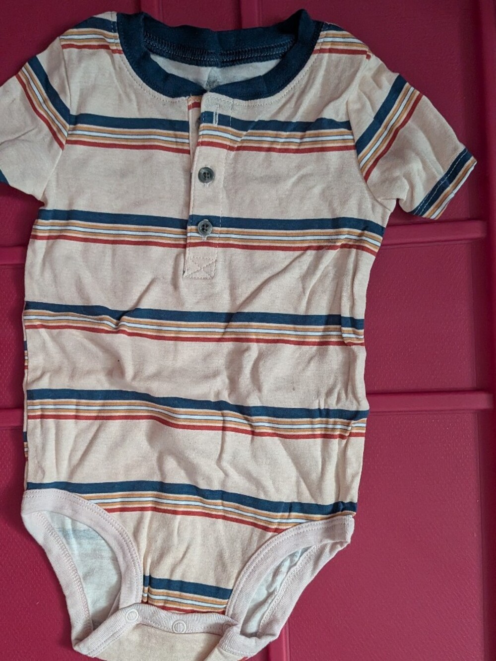 Carter's Navy, Red & Orange Striped Henley Tee